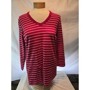 liz claiborne top Stripped Red Med Long Sleeve